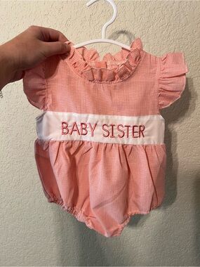 Pink Gingham "Baby Sister" Ruffle Bubble Romper